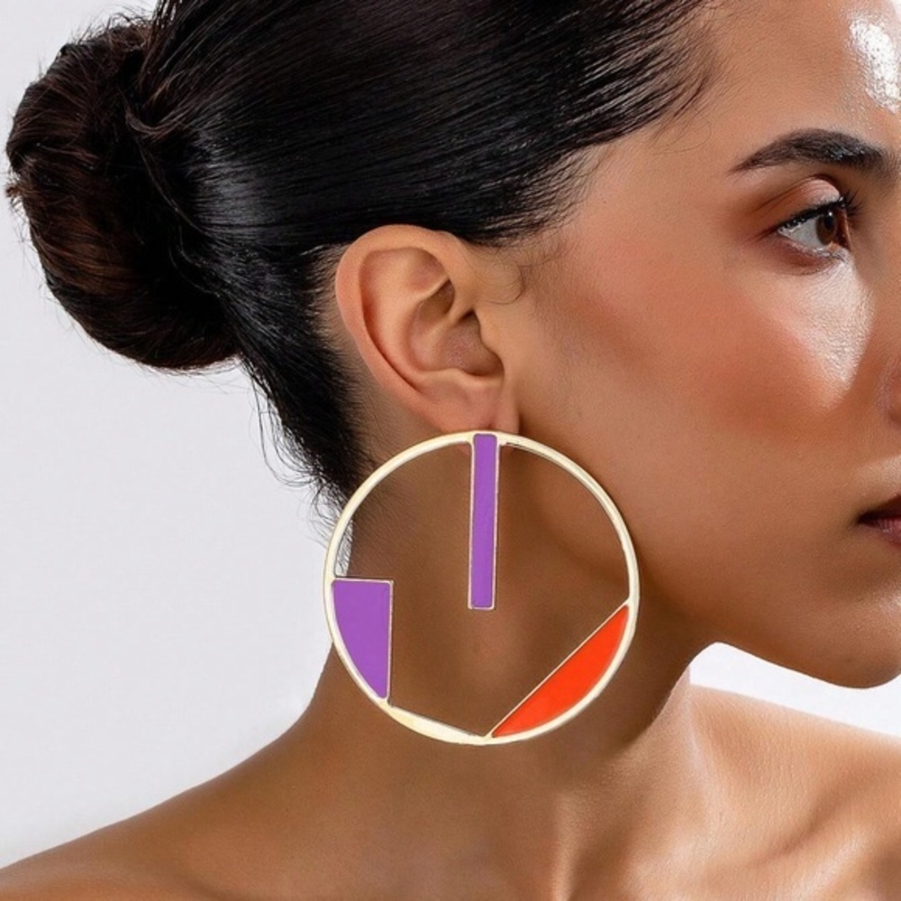 ✨ Geometric Gold and Purple Earrings